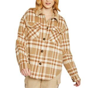 Love Tree Camel Woven Yarn Dye Long Sleeve Shacket Size Large